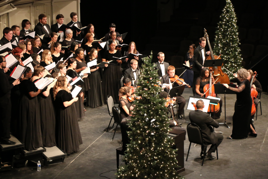 Christmas choir and orchestra concert inside Goppert Theatre