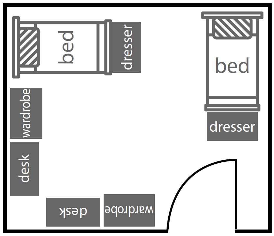 基本的Carondelet大厅平面图，有两张床