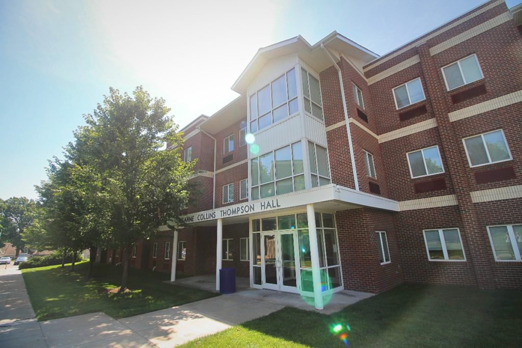 Main entrance to Jeanne Collins Thompson Hall.
