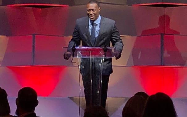 Chijioke Eguzo speaking at lecturn
