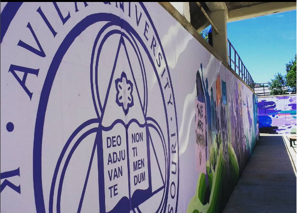 Close up of the mural surrounding Marian Center