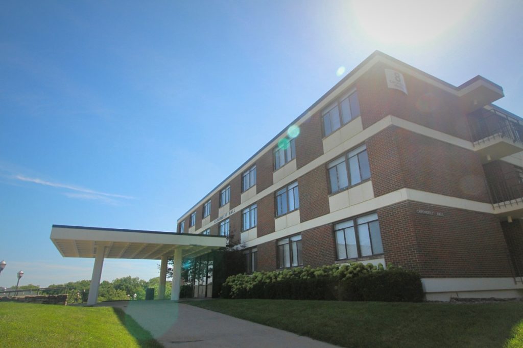 the main entrance to Carondelet Hall.