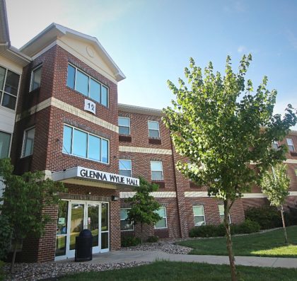 Main entrance to Glenna Wylie Hall.