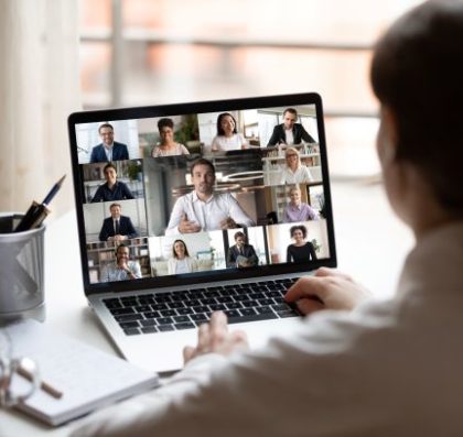 woman hosting a zoom virtual meeting