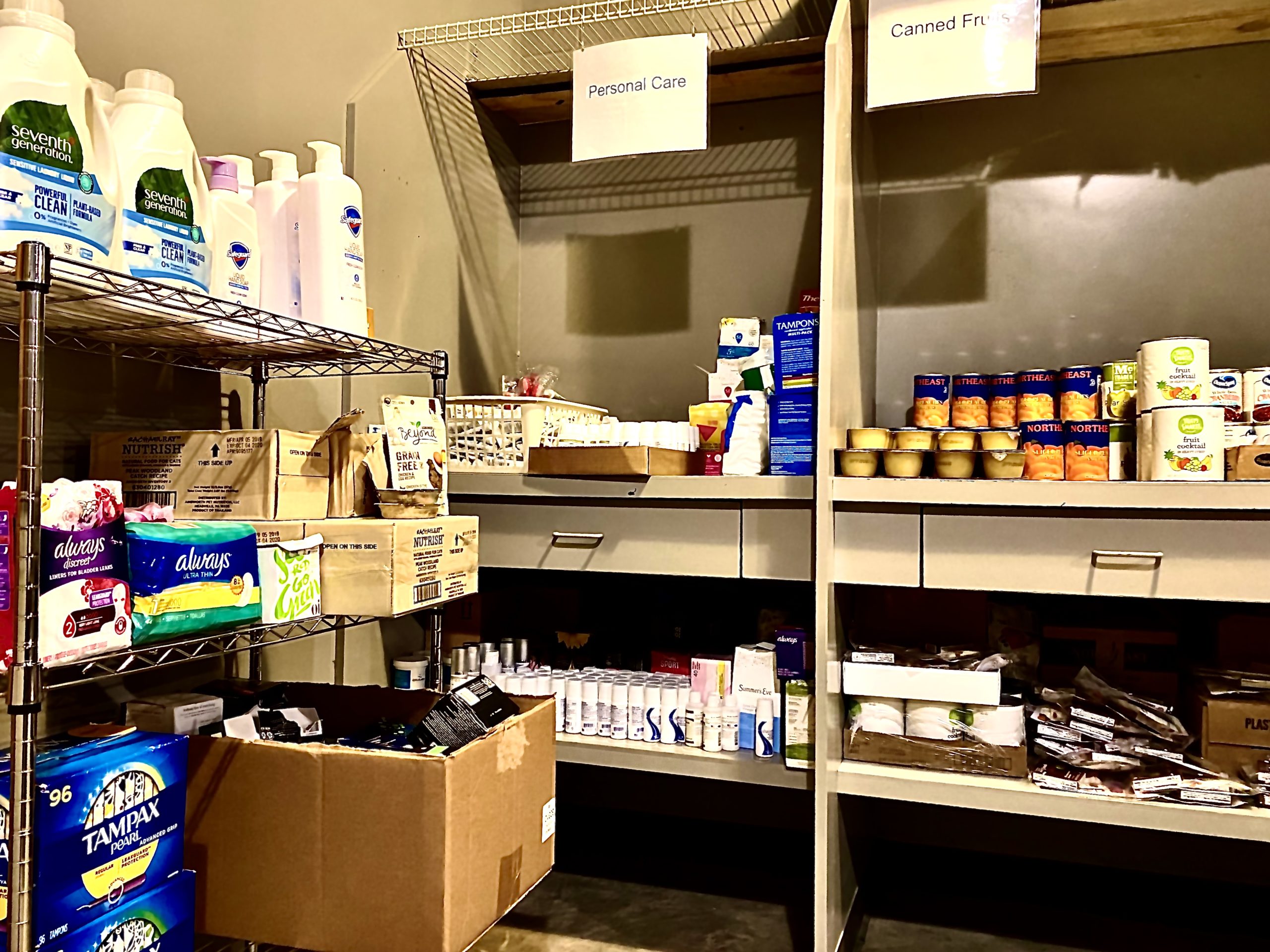 Image of shelves in Avila University food pantry