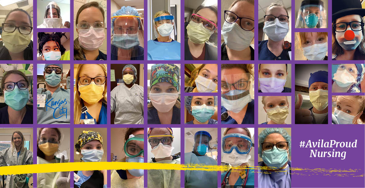 A collage of nurses wearing masks
