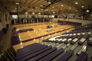 Interior of a campus arena or gym with seating