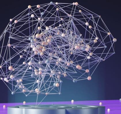 an abstract image of a sphere with dots and lines